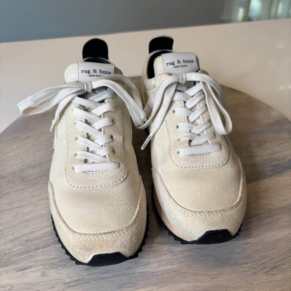 Rag & Bone Retro Runner Sneakers Off White Suede Nylon EU 36.5 US 6 Women’s - Picture 4 of 10
